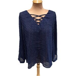 Fun2Fun Women's Polka Dot Blouse Size 2XL Red White & Blue Patriotic Officewear